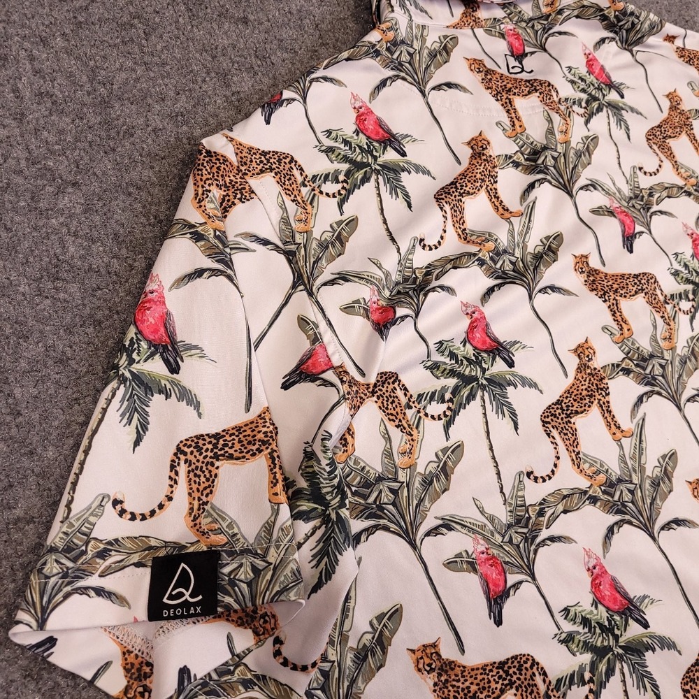 Deolax Men's XXL Golf Polo Shirt Bird Leopard Tropical Print Stretch - Picture 8 of 11